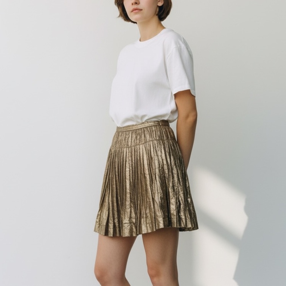 J. Crew Metallic Gold Skater Skirt puffy